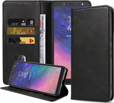 Produktbild von Smartphonica Samsung Galaxy A6 Plus 2018 kunstleren  hoesje met magnetische sluiting en pashouders book case - zwart