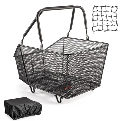Immagine prodotto di Cestino posteriore in metallo con sistema di fissaggio rapido per portapacchi, dimensioni 40x30x21 cm, capacità di carico 20 kg