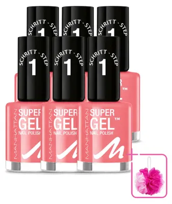 Zdjęcie produktu dla 6 x Lakier hybrydowy MANHATTAN Super Gel - odcień 240 Pop Princess Pink - 12 ml - zestaw 6 sztuk