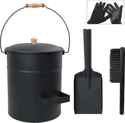 Produktbild von Runde Holzasche-Eimer 15L mit Schaufel und Bürste