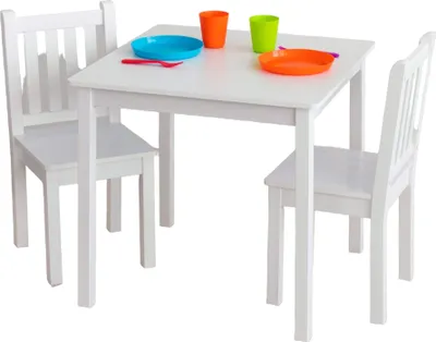 Immagine prodotto di Set da tavolo per bambini in legno, bianco, 2 sedie, tavolo per l'apprendimento e il gioco per la stanza dei bambini
