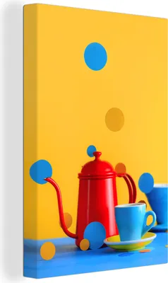 Produktbild von OneMillionCanvasses® - Leinwandbilder - 90x140 cm, Stilleben - Kaffeekanne - Teetasse, Wandbilder Kunstdruck Wanddekoration - Wandschmucke - Schlafzimmer
