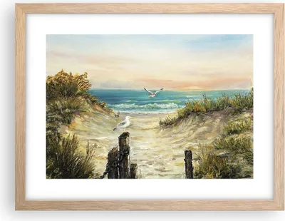 Produktbild von Gerahmtes Poster - Rahmen in heller Eiche - Impressionismus Möwen Küste - 40x30 cm - Wand Bild - Wanddeko - Wandbilder - Kunstposter - Wandposter - Bilderrahmen - Bilder - Kunstdruck - P2NAA40x30-4602
