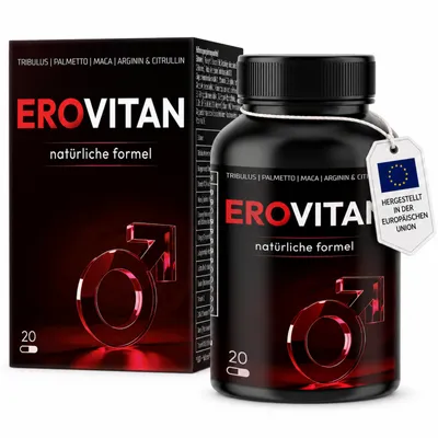 Produktbild von Erovitan Potenz Kapseln Männer – Ginseng, Tribulus terrestris, Maca, L-Arginin, Zink, 20 Kapseln