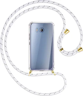 Produktbild von Handykette Backcover-Schutzhülle mit Band (Metall goldfarben) für HTC U11 - weiß/grau