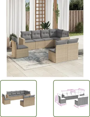 Produktbild von The Living Store 8-tlg. Garten-Sofagarnitur mit Kissen Beige Poly Rattan
