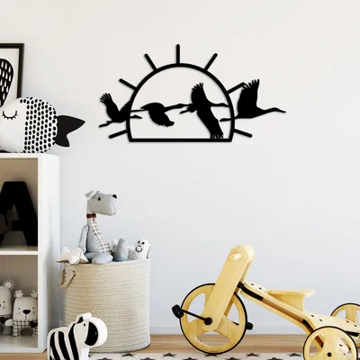 Immagine prodotto di Wallity, Uccelli migratori - L, Accessorio decorativo da parete in metallo, 100 % METALLO, Nero, 70 x 36 cm