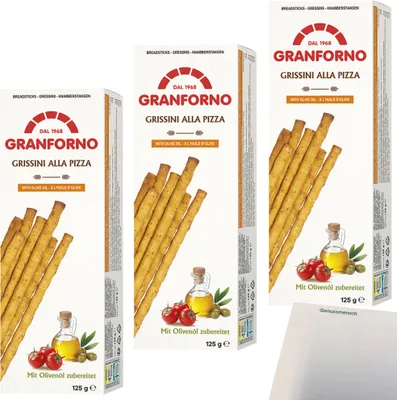 Produktbild von Knusprige Grissini Pizza mit Olivenöl 3er Pack (3x125g Packung) + usy Block