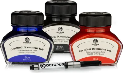Produktbild von 3 x 30ml Document Ink Black, Blue, Red, zert. nach DIN ISO 12757-2