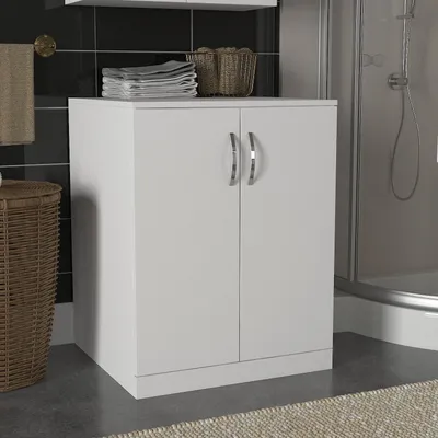 Obrázok produktu pre Skye Decor, kvalitná kúpeľňová skrinka, 70 x 90 x 67 cm, 100 % melamínom potiahnutá drevotriesková doska, hrúbka 18 mm, množstvo políc, možnosť montáže na stenu, dodatočný úložný priestor, moderný dizajn v bielej farbe.