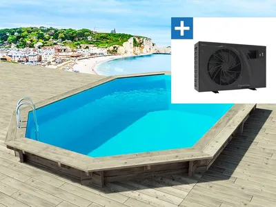 Produktbild von Holzpool "Brazilia 144", 5,86 x 3,86 x 1,44 M + Wärmepumpe – 6,1 kW Leistung