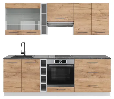 Image de Cuisine Vicco Fame-Line Chêne doré/blanc 235cm , PT Anthracite, Model 42524