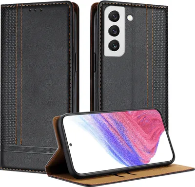 Produktbild von Handyhülle für Samsung Galaxy S22 5G Leder Flip Klappbare Schutzhülle mit Standfunktion Schwarz
