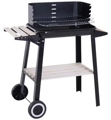Immagine prodotto di Barbecue a Carbone con Griglia Regolabile, Ripiani e Ruote, 83x37x87cm, Nero