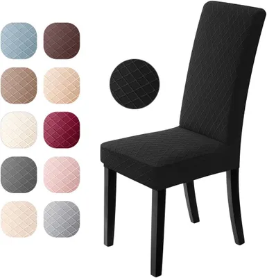 Produktbild von Stuhlhussen elastisch 6 Stück, schwarz, Jacquard, knitterarm, für Esszimmer