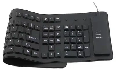 Obrázek produktu pro Silikonová klávesnice se 109 klávesami, odolná proti skvrnám, vodotěsná, skládací, přenosná a s kabelovým USB připojením.