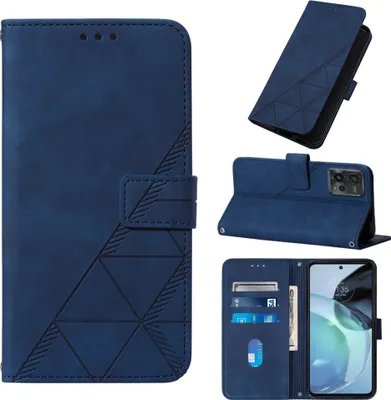 Produktbild von Hülle für Motorola Moto G72 Prägung Flip Leder Kartenfächer Schutzhülle mit Ständer Blau