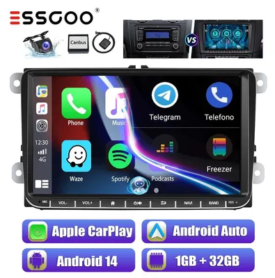 Obrázok produktu pre Autorádio 9 palcov s Androidom 14 pre modely VW Golf 5, 6, Passat, Polo 6R, s funkciami Carplay, Android Auto, GPS navigáciou, Wi-Fi, Bluetooth, handsfree, ovládaním z volantu, formát 2 DIN