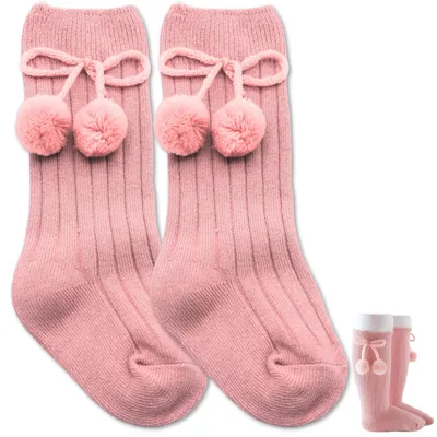 Obrázok produktu pre Detské bavlnené ponožky s pompom, dlhé bavlnené ponožky pre bábätká, ponožky po kolená