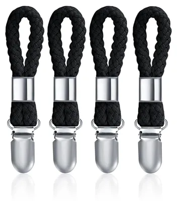 Produktbild von 4 Stück Handtuchklammern, Handtuchclips mit Schlaufen Handtuchhalter Clips Ohne Nähen Handtuchclips Schwarz Handtuch Klammer Clips Handtuch Clips zum Aufhängen für Kücher, Bad, Balkon
