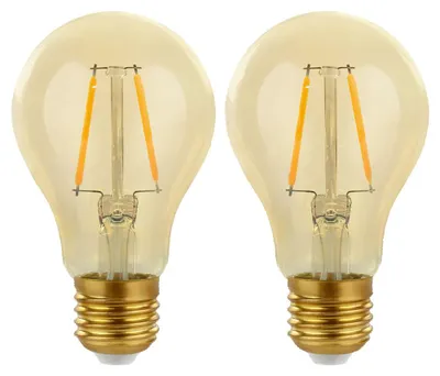 Produktbild von 2 x LED Filament Birnenform A60 2W = 24W E27 klar Gold Retro Shine extra warmweiß 2400K