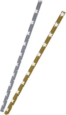 Produktbild von 10 Papier Trinkhalme, Serie Sternenreigen, silberne & goldene Sterne, 25 cm lang