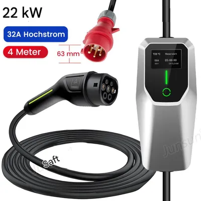 Produktbild von Ladepistole 20A/24A/32A EVSE EU EV Ladekabel Typ2 Tragbares Ladegerät Box 22KW 4m PX65
