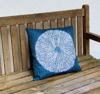 Produktbild von Outdoor Kissen Boho Gartenkissen Wasserabweisend Petrol Blau Weiß 45x45cm