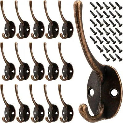 Image de Lot de 16 crochets muraux doubles pour la salle de bains, la cuisine et le salon, en acier inoxydable