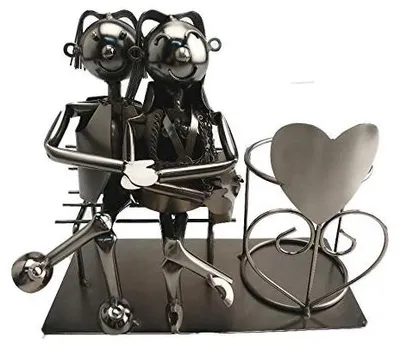 Weinflaschenhalter sitzendes Paar auf Bank, 26x11x22 cm, vernickelt