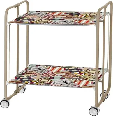 Image de DON HIERRO - Chariot de service pliable BAUHAUS avec roulettes - structure métallique couleur sable, 2 niveaux, 4 positions