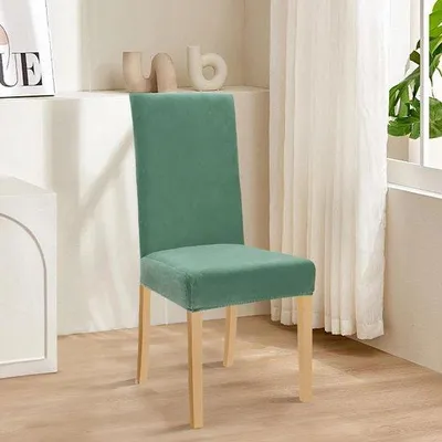 Produktbild von Unyqoos® 6er-Set Stretch-Samt Stuhlhussen – dehnbare, knitterfreie Bezüge für Stühle ohne Armlehnen (Rücken 45–65 cm, Sitz 38–46 cm), waschbar