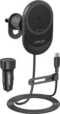 Zdjęcie produktu dla Anker MagGo Qi 2.0 15w magnetyczna bezprzewodowa ładowarka samochodowa czarna