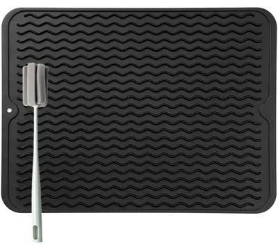 Produktbild von Silikon Abtropfmatte für Geschirr 40 x 30 cm BPA-frei Hitzebeständig Rutschfest Schwarz