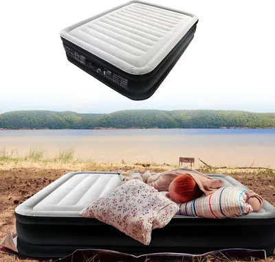 Obrázok produktu pre XINZI Samonafukovací nafukovací matrac (203 × 152 × 46 cm) - so zabudovanou elektrickou vzduchovou pumpou a vakom, rýchle nafukovanie, praktická nafukovacia posteľ