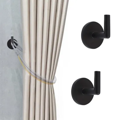 Vorhanghalter 2er-Set, selbstklebend, Metall, Schwarz