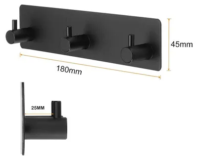 Imagen del producto de Ganchos adhesivos para toallas, 3 en 1, color negro (paquete de 1)