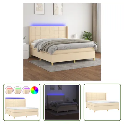 Produktbild von The Living Store Boxspringbett mit Matratze & LED Creme 160x200 cm Stoff
