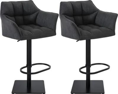 Produktbild von 2er Set Barhocker SIHAR - Stoff Dunkelgrau 64x45x88 cm Schwarz | Barstuhl Höhenverstellbar Mit Lehne Drehbar Tresenhocker Tresenstuhl Kneipenhocker