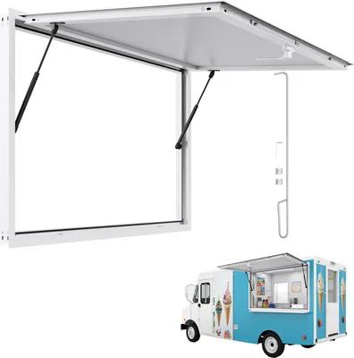 Image de VEVOR Fenêtre de restauration rapide (1346 x 838 mm), fenêtre de service avec cadre en aluminium pour remorques de restauration rapide, fenêtre de service avec angle d'ouverture de 85° pour camions-restaurants, fenêtre de concession résistante à l'eau de pluie