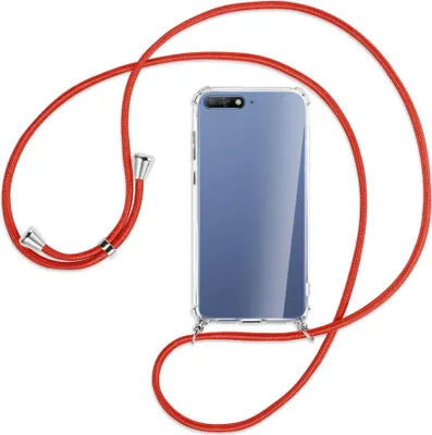 Produktbild von Handykette Backcover-Schutzhülle mit Band (Metall silberfarben) für Huawei Y6 2018 - rot