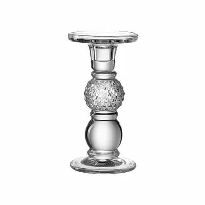 Image de Leonardo Poesia, bougeoir en verre transparent, élégant support pour bougies avec décor structuré dans un style romantique, hauteur : 18 cm, 018639