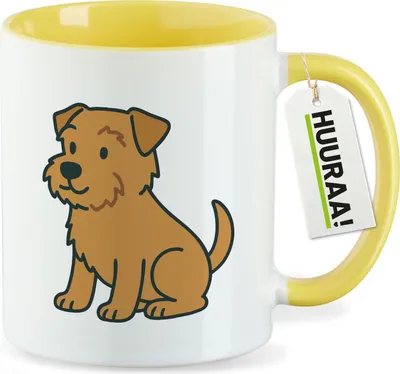 Produktbild von Huuraa Kaffeetasse Norfolk Terrier Comic Norfi 330ml Gelb Keramik Kaffeebecher Geschenkidee