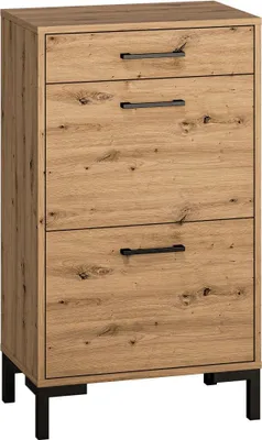 Productafbeelding van FURNLUX schoenenkast Nevio, eikenhout en zwart, 55 cm / Hoofdkleur: beige / Afmetingen: 55 x 94 x 34 cm
