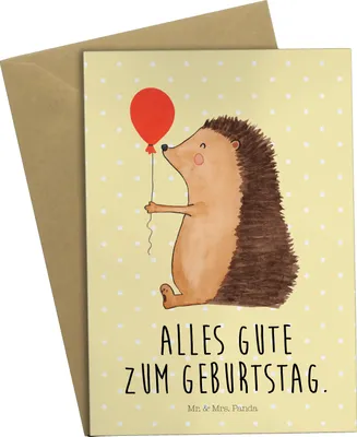 Produktbild von Mr. & Mrs. Panda babykarte Igel Luftballon - Gelb Pastell - Geschenk, glückwunschkarten, osterkarten, Ballon, Herzlichen Glückwunsch, weihnachtskarten, osterkarte