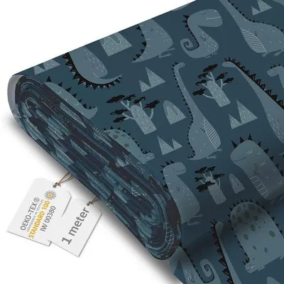 Obrázek produktu pro Vodoodpudivá plátěná tkanina, 1 metr – voděodolná tkanina 600D, 220 g/m² – černá – motiv dinosaurů