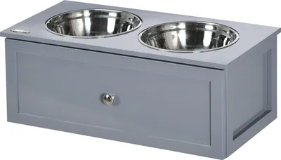 Produktbild von Hundenapf Schublade Edelstahl Doppelnapf Mittelgroße Hunde Grau Futterstation