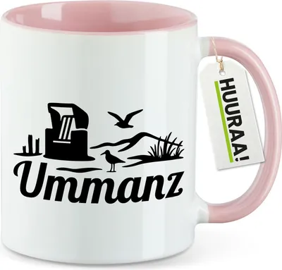Produktbild von Huuraa Kaffeetasse Ummanz Strandmotiv 330ml Rosa Keramik Kaffeebecher Geschenkidee