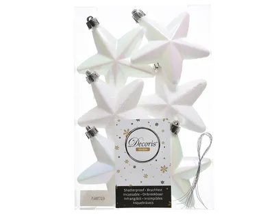 Produktbild von Christbaumschmuck Sterne Kunststoff 7cm Weiß irisierend, 6 Stück