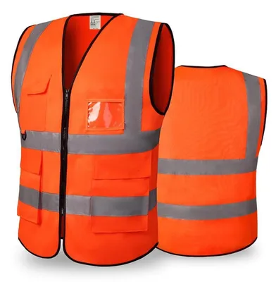 Produktbild von Orange Warnweste 4XL für Herren und Damen mit Reißverschluss, Reflektierenden Streifen und Taschen